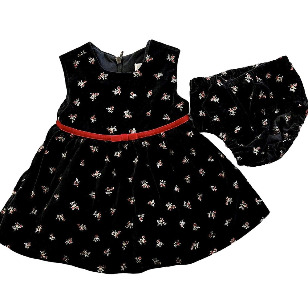 Children’s Place Baby Girl 3-6 Months Black Embroidered Floral Velvet Dress Set